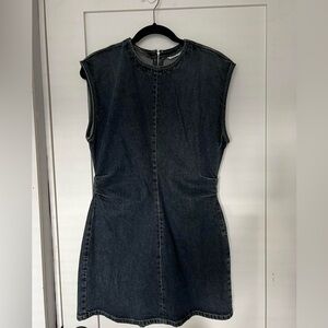 Zara Structured Denim Mini Dress • Dark Wash • Sleeveless Back Zip • Size M